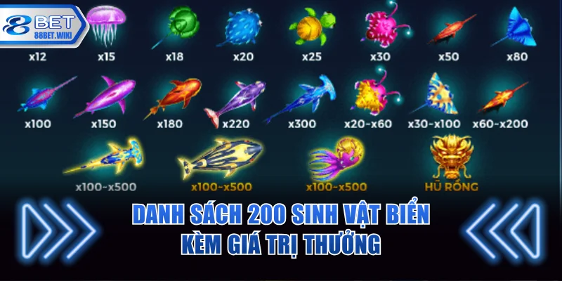 Danh sách gần 200 sinh vật biển kèm giá trị thưởng